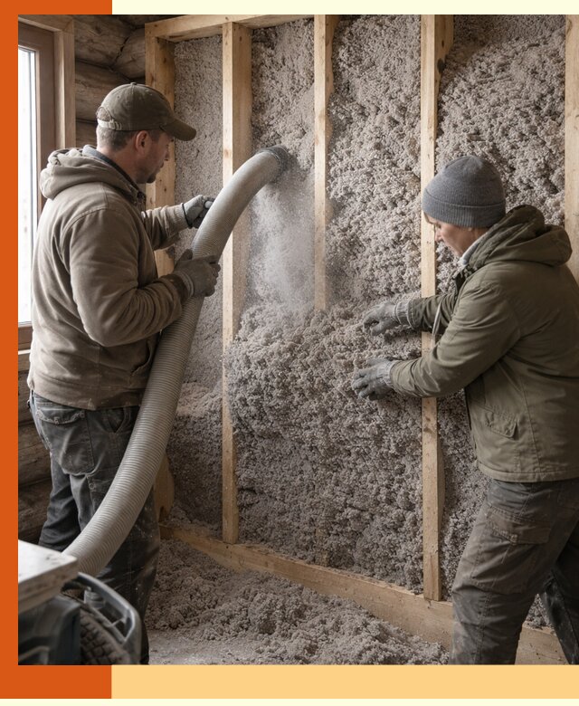 Утепление бревенчатого дома эковатой в Кропоткине