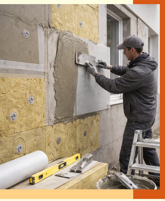 Утепление фасада под штукатурку в Кропоткине от 4561 руб/м2 — монтаж пенопластом и минватой | ТепломастерКрп