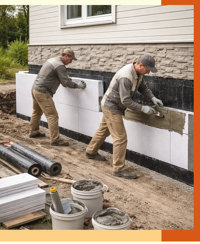 Утепление фундамента снаружи в Кропоткине от 4561 руб. за м² | ТепломастерКрп