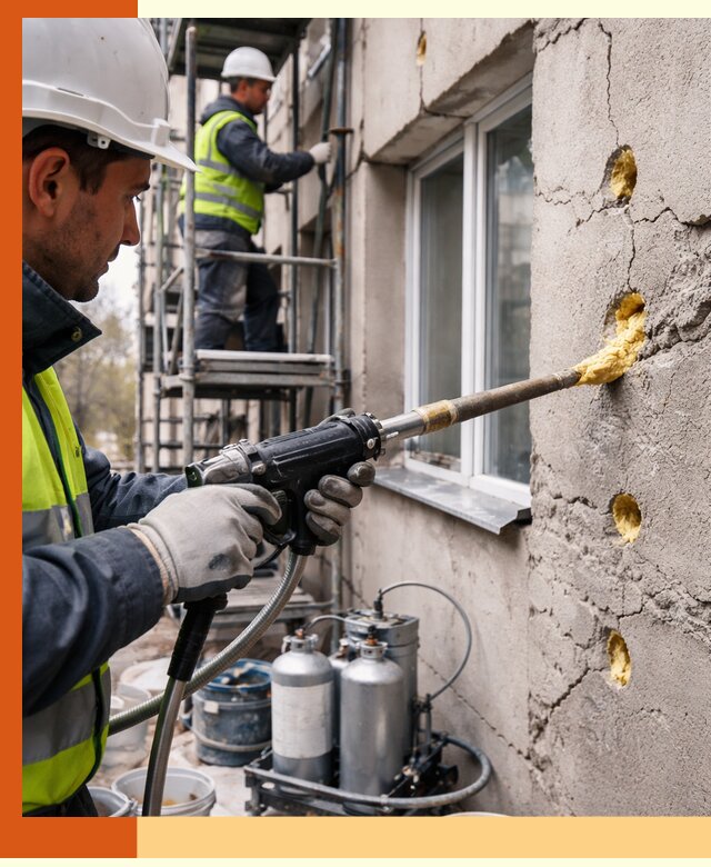 Заполнение пустот в фасаде и утепление стен в Кропоткине